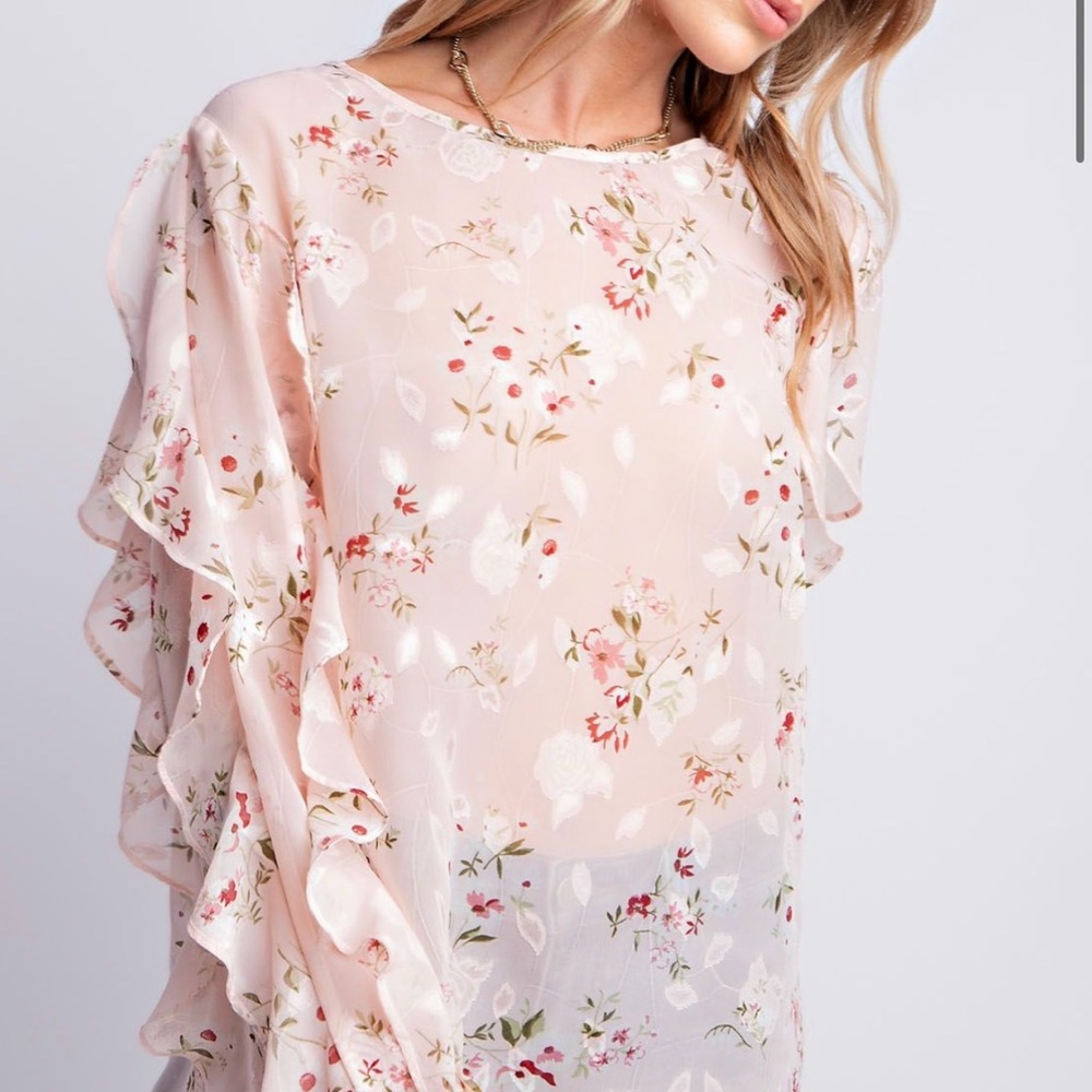 Easel Delicate Floral Blouse - Soft Pink and Cream - Picture 1 of 5